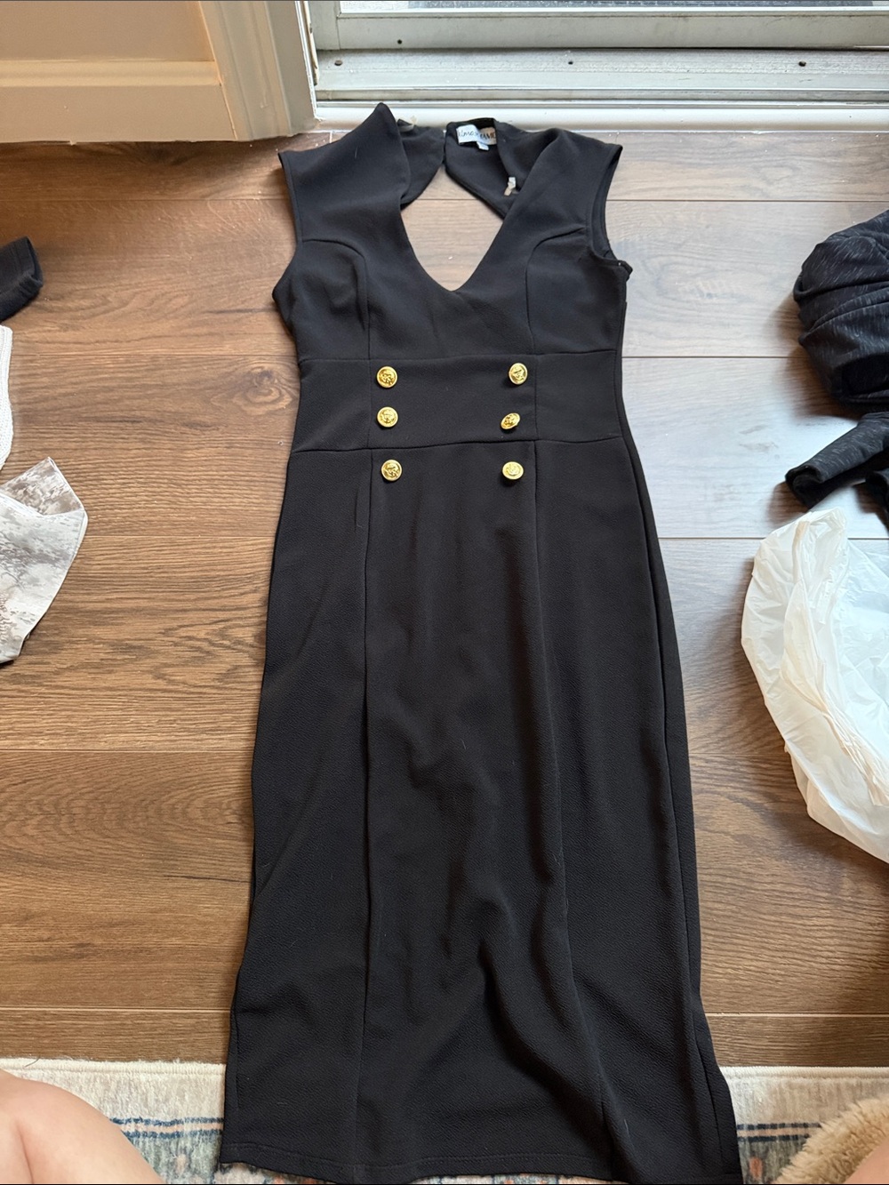 Almost Famous Black Sleeveless Midi Dress with Gold Buttons